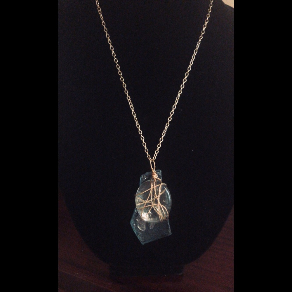 Wire Wrapped Sea Glass Necklace with 18” Chain